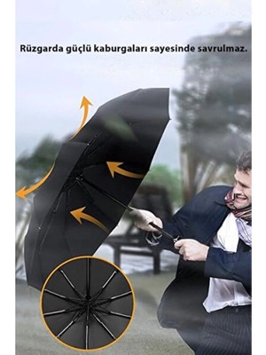 Empressco Sağlam 8 Tellili Tam Otomatik Siyah Fiber Şemsiye