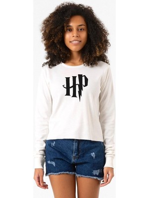Tshirthane HP Logo Ekstra Uzunkol Sweatshirt Ekru