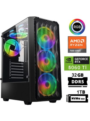 Xaser Delux X44 Ryzen 5 7500F 32GB Ddr5 Ram 1tb M.2 Nvme SSD 8gb RTX5060 Ti Oyuncu Tavsiye Sistem