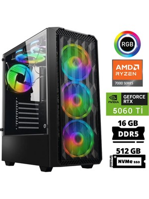 Xaser Delux X33 Ryzen 5 7500F 16GB Ddr5 Ram 512GB M.2 Nvme SSD 8gb RTX5060 Ti Oyuncu Tavsiye Sistem