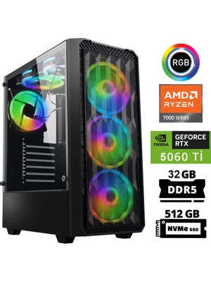 Xaser Delux X43 Ryzen 5 7500F 32GB Ddr5 Ram 512GB M.2 Nvme SSD 8gb RTX5060 Ti Oyuncu Tavsiye Sistem