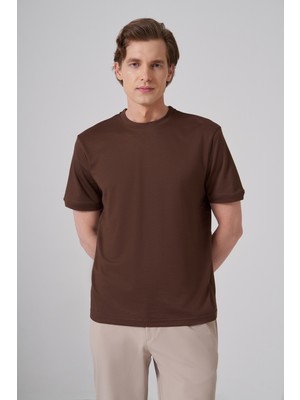 Morven  Erkek Açık Kahve Trend Düz Penye  Bisiklet Yaka Tshirt
