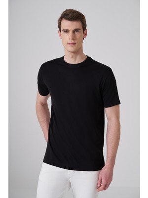 Morven  Erkek Siyah Trend  Bisiklet Yaka Rayon Dinamik Fit Tshirt