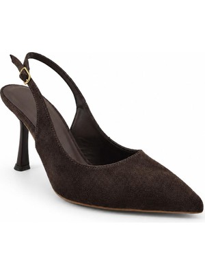 Rexba Kahverengi Slingback Topuklu Ayakkabı – Sivri Burun Ince Topuk Kadın Ayakkabı (Ofis, Günlük & Davet)