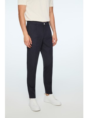 Morven  Erkek Lacivert Poliviskon Trend Düz Slim Fit Pantolon