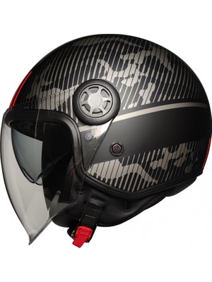 Kuzey Motor FR-612 Unıver Yarım Kask Mat Siyah-Gri-Kırmızı (Güneş Vizörlü)
