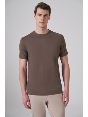 Morven  Erkek Haki Trend  Bisiklet Yaka Rayon Dinamik Fit Tshirt