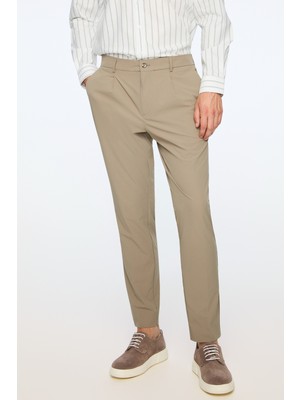 Morven  Erkek Vizon Polyamid Trend Desenli Slim Fit Pantolon