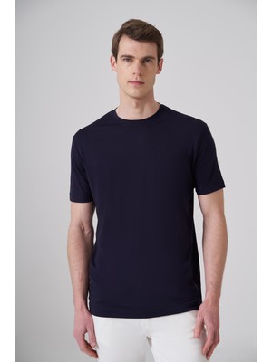 Morven  Erkek Lacivert Trend  Bisiklet Yaka Rayon Dinamik Fit Tshirt