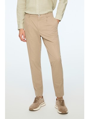 Morven  Erkek Bej Poliviskon Trend Düz Slim Fit Pantolon