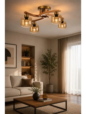 Weston 4 Lü Naturel Bal Camlı Plofonyer Avize