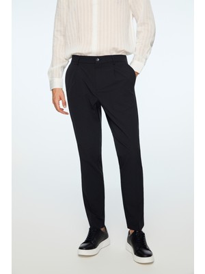 Morven  Erkek Lacivert Polyamid Trend Desenli Slim Fit Pantolon