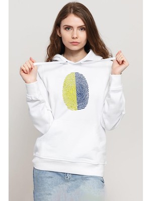 Tshirthane Sarı Lacivert Parmak İzi Beyaz Kadın 3ip Kapşonlu Sweatshirt