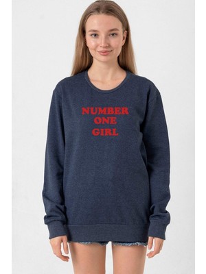 Tshirthane Rose Number One Girl İndigo Kadın 2ip Sweatshirt