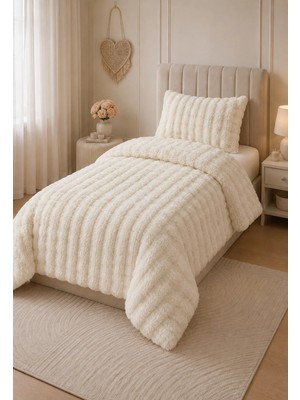 Lal Home Deco Loria Tek Kişilik Peluş Yatak Örtüsü 160X220CM - Wellsoft Yumuşak Dokulu Krem