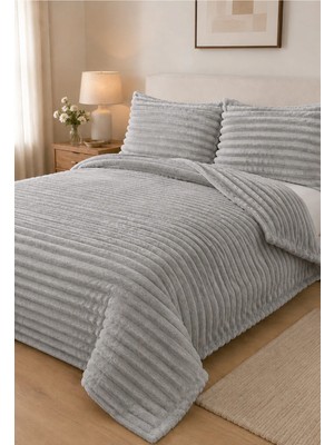 Lal Home Deco Serra Rabit Çift Kişilik Yatak Örtüsü Seti 230X250CM - Wellsoft 2 Yastıklı Lüks Yumuşak Dokulu - Gri