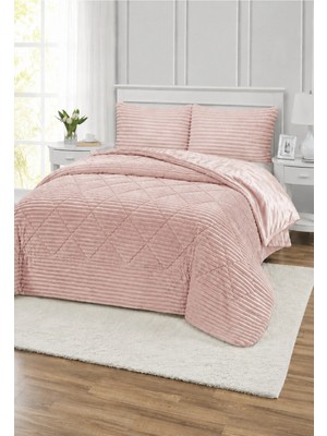Lal Home Deco Destina Çift Kişilik Yatak Örtüsü Seti 220X240CM - Dolgulu Kapitoneli Filanel Kumaş - 2 Yastık Kılıflı Pudra