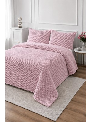 Lal Home Deco Petek Wellsoft Çift Kişilik Yatak Örtüsü Seti 230X250CM - 2 Yastıklı Lüks Yumuşak Dokulu - Pembe