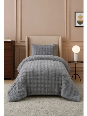 Lal Home Deco Loria Tek Kişilik Peluş Yatak Örtüsü 160X220CM - Wellsoft Yumuşak Dokulu Gri