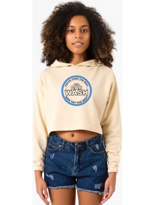 Tshirthane Breaking Bad A1A Car Wash Bej Kadın Crop Kapşonlu
