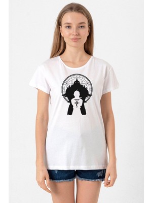 Fullmetal Alchemist Anime Logo Beyaz Kadın Bisikletyaka Tshirt
