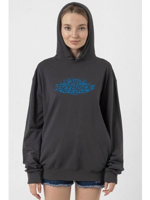 Tshirthane Beyblade Logo Füme Kadın 2ip Kapşonlu