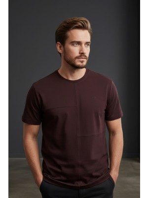 Piyera Erkek Bordo Oversize Bisiklet Yaka Normal ve Battal Beden T-Shirt - 172