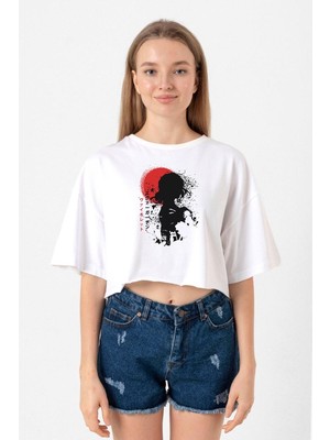 Violet Evergarden Anime Dark Poster Beyaz Kadın Crop Tshirt