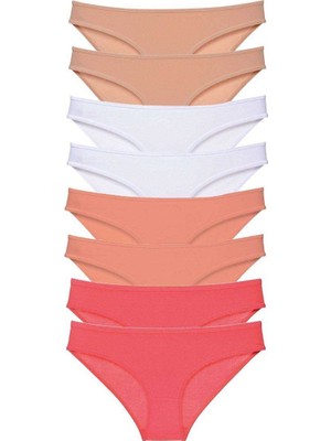 8 Adet Süper Eko Set Likralı Kadın Slip Külot Ten Beyaz Pudra Fuşya