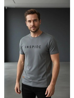 Piyera Erkek Mavi Inspire Baskılı Süprem Kumaş Tişört Slim Fit Pamuklu Yazlık Erkek T-Shirt ANTRASIT-181