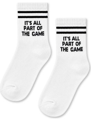 Carnaval Socks It’s All Part Of The Game Yazılı Çizgili Beyaz Yarım Konç Kısa Çorap