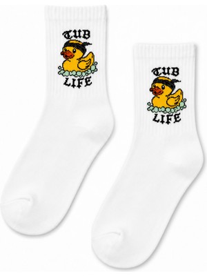 Carnaval Socks Club Life Ördek Desenli Beyaz Yarım Konç Kısa Çorap
