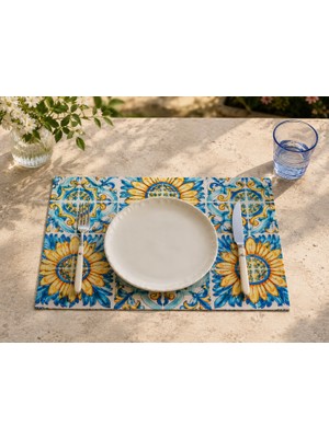 Megi Concept Dijital Baskılı 2'li Mozaik Desenli Ayçiçeği Amerikan Servis 35X45 cm Dekoratif Servis Altlığı