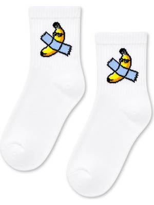 Carnaval Socks Bantlanmış Muz Desenli Beyaz Yarım Konç Kısa Çorap