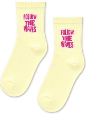 Carnaval Socks Follow The Waves Yazılı Açık Sarı Yarım Konç Kısa Çorap