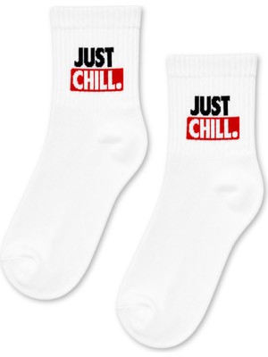 Carnaval Socks Just Chill Yazılı Beyaz Yarım Konç Kısa Çorap