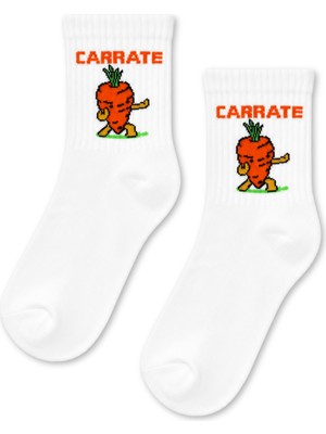 Carnaval Socks Carrate Havuç Desenli Beyaz Yarım Konç Kısa Çorap