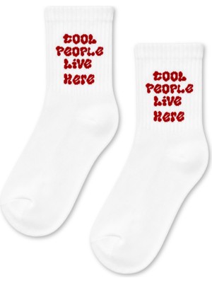 Carnaval Socks Cool People Live Here Yazılı Beyaz Yarım Konç Kısa Çorap