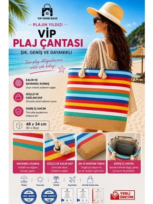 Vip Home Concept Plaj Çantası Vip Çanta El ve Omuz Çantası Piknik Çantası-Gökkuşağı