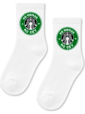 Carnaval Socks No Woman No Cry Yazılı Yeşil Daire Desenli Beyaz Yarım Konç Kısa Çorap