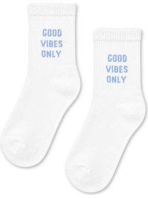 Carnaval Socks Good Vibes Only Yazılı Beyaz Yarım Konç Kısa Çorap