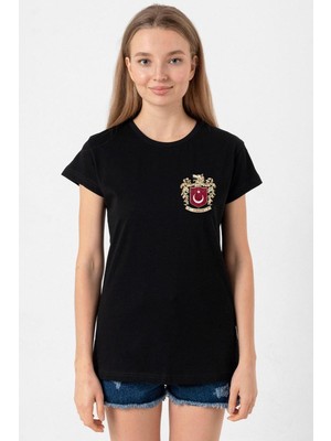 Türk Kurt Milli Arma Siyah Kadın Tshirt