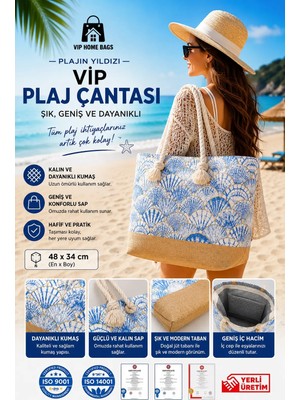 Vip Home Concept Plaj Çantası Vip Çanta El ve Omuz Çantası Piknik Çantası-Istiridye