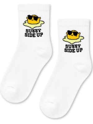 Carnaval Socks Sunny Side Up Yumurta Desenli Beyaz Yarım Konç Kısa Çorap