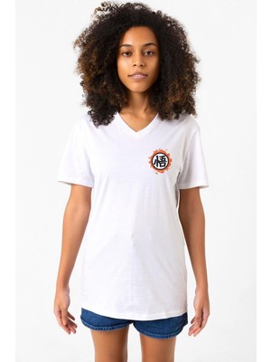 Dragon Ball Z Anime Logo Beyaz Kadın V Yaka Tshirt