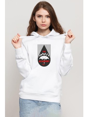 Tshirthane The Umbrella Academy Rain Logo Beyaz Kadın 3ip Kapşonlu Sweatshirt