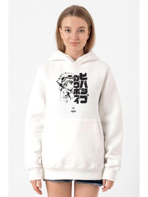 Tshirthane Cowboy Bebop Vintage Ein and Ed Beyaz Kadın 3ip Kapşonlu Sweatshirt