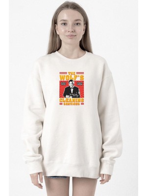 Tshirthane Pulp Fiction The Wolf's Cleaning Services Beyaz Kadın 2ip Sweatshirt