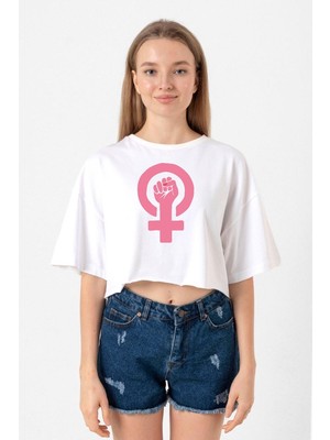 Pink Venus Symbol Hand Beyaz Kadın Crop Tshirt