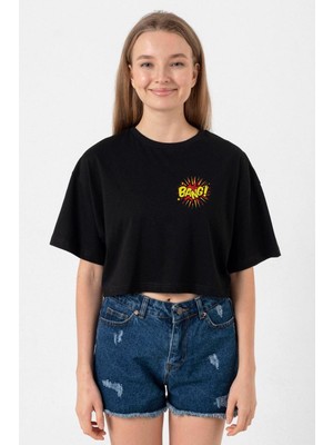 Big Bang Theory Bang Logo Siyah Kadın Crop Tshirt